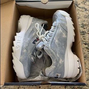 men’s Denim Disruptor Fila tennis shoes
